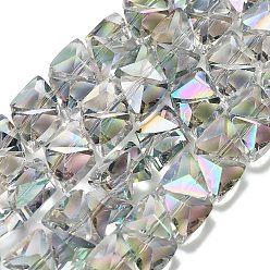 Средний Весенно-Зеленый Стеклянные бусины с гальваническим покрытием , треугольные, граненые, средний весенний зеленый, 7.5x8x5.5 мм, отверстие : 0.8 мм, около 70 шт / нитка, 13.39'' (34 см)