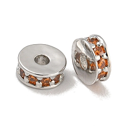 Оранжево-Красный Стойки обшивки латунь микро проложить кубического циркония бусы, без свинца и без кадмия, долговечный, платина, круглые, оранжево-красный, 5x2 мм, отверстие : 1.5 мм