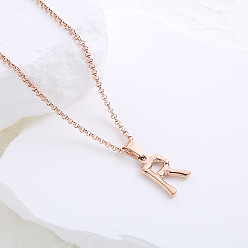 Letter R Ожерелья с подвесками из нержавеющей стали с буквами для женщин и мужчин, розовое золото , Буква R