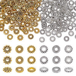 Античный Серебрянный & Античный Золотой 6 стили тибетский стиль сплав разделительные бусины, плоский круг и снежинка, старинное серебро и античный золотой, 8~8.8x8~8.5x1.5~2.5 мм, отверстие : 1.6~3 мм