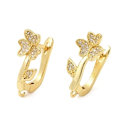 Золотой Фурнитура для сережек-колец из латуни с микропаве и прозрачными кубическими циркониями, долговечный, защёлка с петлёй, золотые, 20.5x9x13 мм, отверстие : 1.4 мм, штифты : 1.3 мм