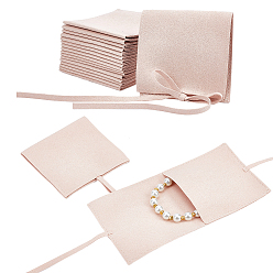 PeachPuff Fiber Velvet Jewelry Bags, Square with Drawstring, PeachPuff, 8x8cm