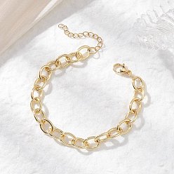 Настоящее золото 18K Латунные кабельные цепи браслеты для женщин, с 304 из нержавеющей стали Lobster Claw застежками, реальный 18 k позолоченный, 7-1/8 дюйм (18 см)