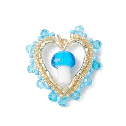 Темно-Голубой Лэмпворк в виде гриба ручной работы с круглыми стеклянными бусинами класса А и подвесками из сплава с открытыми задними панелями и подвесками из гальванизированного стекла, сердце, глубокое синее небо, 33x31x10 мм, отверстие : 1.8x2 мм