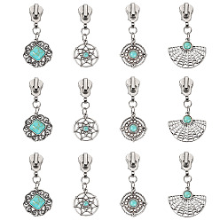 Античное Серебро 16шт. 4 стили сплав с синтетическими бирюзовыми застежками-молниями, ползунки на молнии из сплава, для багажа чемодан рюкзак куртка сумки пальто, античное серебро, 52~55 мм, 4 шт / стиль