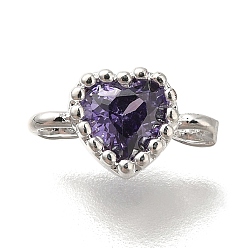 Средний Фиолетовый Стойка покрытие латунь кубический цирконий сердце звенья соединительные подвески, долговечный, без кадмия, без никеля и без свинца, серебряный цвет гальваническим, средне фиолетовый, 9x5x3.5 мм, отверстие : 1.2 мм