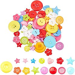 Mixed Color Acrylic Sewing Buttons, Plastic Shirt Buttons for Costume Design, Mixed Shapes, Mixed Color, 12x2mm, Hole: 1mm