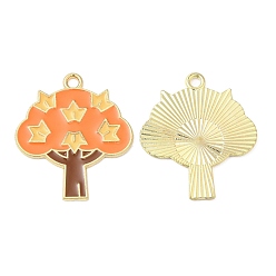 Оранжевый Подвески из эмали и сплава, без кадмия, без никеля и без свинца, золотые, очарование дерева, оранжевые, 30x26.5x1.5 мм, отверстие : 2 мм