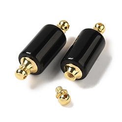 Obsidian Natural Obsidian Connector Charms, with Golden Plated 304 Stainless Steel Findings, Column Links, 36x12mm, Hole: 1.2~1.4mm