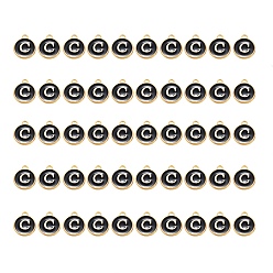 Letter C Подвески из позолоченного сплава, с эмалью, эмалированные блестки, плоско-круглые, чёрные, letter.c, 14x12x2 мм, отверстие : 1.5 мм, 50 шт / коробка