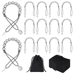 Argent 8pcs bracelets de perles rondes en plastique ccb, croix et ovale avec vierge marie, avec 304 pendentif en acier inoxydable et cordes en polyester et spandex, 12-1/4 pouce (31 cm)