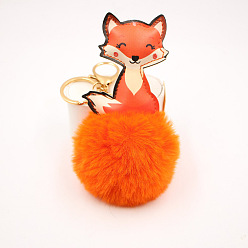 Orange Cute Fox Keychain for Women, Imitation Rabbit Fur Car Charm Bag Pendant, Orange, 8x17cm