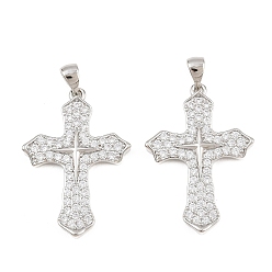 Platine Pendentifs en laiton zircon cubique transparent, charmes croisées, crémaillère plaquage, plaqué longue durée, sans plomb et sans cadmium, platine, 30.5x21x3mm, Trou: 5x2.5mm