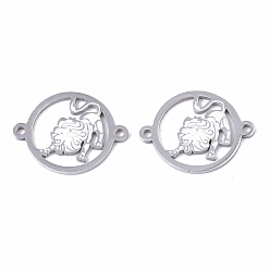 Leo Tarnish Resistant 201 Stainless Steel Links connectors, Constellations, Flat Round, Stainless Steel Color, Leo, 21x16x1mm, Hole: 1.4mm