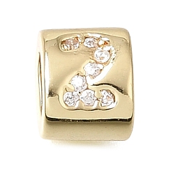 Real 14K Gold Plated Brass Micro Pave Clear Cubic Zirconia Beads, Oval with Number 2, Real 14K Gold Plated, 6.5x5.5x5.5mm, Hole: 3x4mm