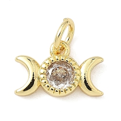 Настоящее золото 18K Латунные микро проложить кубического циркония подвески, фазы луны талисманы, долговечный, без кадмия и без свинца, стойки покрытие, реальный 18 k позолоченный, 8x12x2.5 мм, отверстие : 3.3 мм