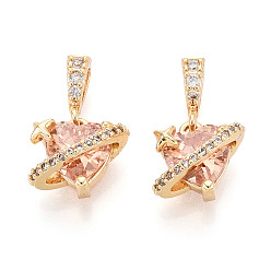 Сэнди Коричневый Латунные микро проложить кубического циркония прелести, сердце, реальный 18 k позолоченный, песчаный коричневый, 11x12x7.5 мм, отверстие : 4.5x2.5 мм