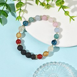 Oro 9 Pulseras elásticas con cuentas de cornalina natural, roca volcánica, cuarzo rosa, citrino calentado, apatita, amazonita y cuarzo de 2.05 mm, dorado, diámetro interior: 5.2 pulgada ({2} cm)