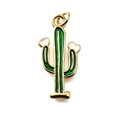 Кактус Латунь эмаль подвески, с целью перехода в кольце, стойки покрытие, долговечный, без свинца и без кадмия, реальный 18 k позолоченный, кактус, 26x13x2 мм, отверстие : 3 мм