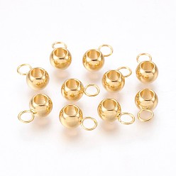 Golden 304 Stainless Steel Tube Bails, Loop Bails, Bail Beads, Rondelle, Real 18K Gold Plated, 10x6x4.5mm, Hole: 3mm