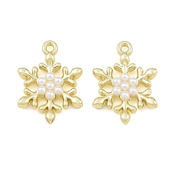 Golden Alloy & ABS Plastic Pearl Pendants, Snowflake Charms, Rack Plating, Golden, 18.5x14x4mm, Hole: 1.4mm