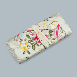 Желтая Старая Ткань  Прямоугольные шелковые пакеты на молнии в стиле ретро, сумки для хранения ювелирных изделий с вышивкой и цветами с веревкой на шнурке, старое кружево, 20x9 см, открытый: 27x20 см