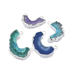 Серебро Подвески из натурального druzy quartz, солнечный кварц, с латунной фурнитурой , окрашенные, форма буквы и, разноцветные, серебряный цвет гальваническим, 7~20x18~50x4~6 мм, отверстие : 2.5 мм