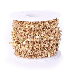Фора Ручные граненые стеклянные бисерные цепи, пайки, с латунной фурнитурой , золотые, долговечный, с катушкой, оранжевые, 7~7.5x3x2~2.5 мм, около 32.8 футов (10 м) / рулон