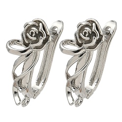 Платина Латунная фурнитура для серег, цветок розы, без кадмия и без свинца, стойки покрытие, долговечный, защёлка с петлёй, платина, 22.5x15x11 мм, отверстие : 1.6 мм, штифты : 1 мм