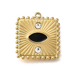 Золотой 304 подвески из нержавеющей стали, с стразами и эмалью, квадрат с подвеской в виде глаза, ионное покрытие (ip), золотые, 25.5x23x3 мм, отверстие : 1.6 мм