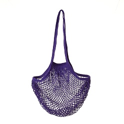 Purple Portable Cotton Mesh Grocery Bags, Reusable Net Shopping Handbag, Purple, 58.05cm, Bag: 35x38x1.8cm. 