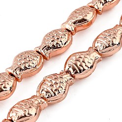 Гальванический Розовый Золотой Стеклянные бусины с гальваническим покрытием , рыба, полное покрытие, покрытием из розового золота, 15x10x3 мм, отверстие : 1 мм, около 28~29 шт / нитка, 15.16~15.75 дюйм (38.5~40 см)