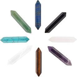 Mixed Stone Gemstone No Hole Healing Stones, Reiki Energy Balancing Meditation Therapy Wand, Faceted, Double Terminated Points, 51~55x10.5~11x9.5~10mm, 7pcs/set