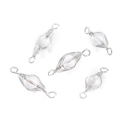 Хрусталь Соединители звеньев естественного кристалла кварца, проволочные ссылки, с латунной проволокой платинового цвета, круглые, неокрашенными, 34x11x10 мм, отверстие : 2.5 мм