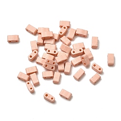 Персиковый Слойка 2 Отверстие для выпечки краски стеклянные бусины, прямоугольные, розовые, 5x2.5x2 мм, отверстие : 0.8 мм