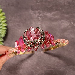 Вишневый Кварц Натуральные гальванизированные хрустальные ободки для волос, с кусочками вишневого кварцевого стекла, корона для волос, для женщин девушек, 270x180x30 мм