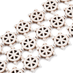 (404) Непрозрачное AB Кислое яблоко Синтетических нитей бирюзовые бусы, окрашенные, руль, цветочный белый, 17x16x3 мм, отверстие : 1.4 мм, около 23 шт / нитка, 14.96 дюйм ~ 15.16 дюйм (38~38.5 см)