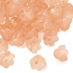 Коралловый Колпачок из матового стекла, 6-лепестков цветка, с золотой порошок, коралл, 11x12x8 мм, отверстие : 1.4 мм, Около 1333 шт / 1000 г