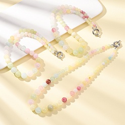 Colorful Dyed Round Natural Green Jade Graduated Beaded Necklaces, with Brass End Chains, Platinum, Colorful, 18.50 inch(47cm)