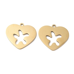 Настоящее золото 18K Ионное покрытие (ip) 316l подвески из хирургической нержавеющей стали, без никеля , сердце с подвеской в виде морской звезды, лазерная резка, реальный 18 k позолоченный, 18.5x20x1 мм, отверстие : 1.4 мм