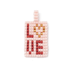 Розовый Прямоугольник из бисера с подвесками в виде слова «любовь», подвески из стеклянных бусин с узором ткацкого станка, туманная роза, 28.5x14.5x3.5 мм, отверстие : 3.5 мм