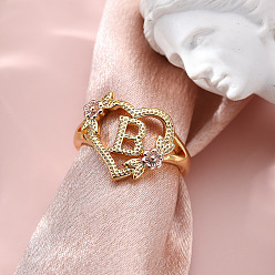 Letter B Сердце с цветком полые латунные перстни, золотой и розовое золото, В письме, внутренний диаметр: 17 мм