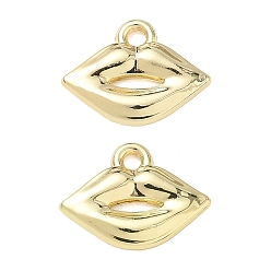 Golden Alloy Pendants, Lip Charm, Rack Plating, Golden, 12x16x2mm, Hole: 1.8mm
