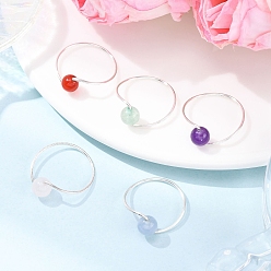 Серебро 5Кольца для пальцев из натурального зеленого авантюрина, натурального сердолика, натурального розового кварца, натурального кварца и натурального аметиста, обвитые медной проволокой, серебряные, 6~6.5 мм, внутренний диаметр: 20 мм