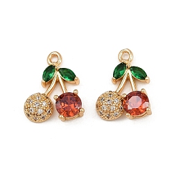 Красный Латунные микро проложить кубического циркония подвески, черри прелести, реальный 18 k позолоченный, красные, 17x15x4 мм, отверстие : 1.6 мм