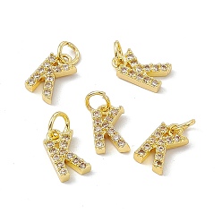 Letter K Real 18K Gold Plated Brass Micro Pave Clear Cubic Zirconia Charms, with Jump Ring, Letter.K, 11x6.5x2.5mm, Hole: 3.4mm