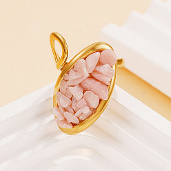 Розовый Опал Натуральный розовый опал в оправе из нержавеющей стали с открытыми кольцами., овальные, золотые, 304 мм