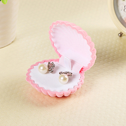 Ярко-Розовый Бархатные шкатулки для хранения ювелирных изделий в форме ракушек, подарочный футляр для сережек и подвесок, ярко-розовый, 6.5x5.5x3 см