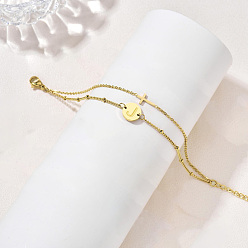 Letter J 304 из нержавеющей стали цепи браслеты, крест и плоский круг с буквой, золотые, буква J, 7-1/8 дюйм (18 см)