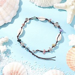 Смешанные камни Браслеты на ногу с бусинами из натурального и синтетического камня и ракушек каури в виде морской звезды и черепахи, античное серебро, 9-1/4~9-1/2 дюйм (235~240 мм)